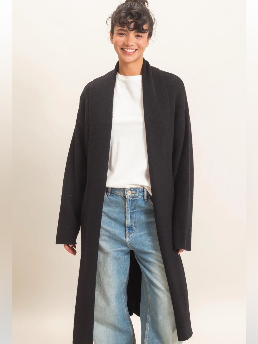 Double Zero Black Long Duster Cardigan